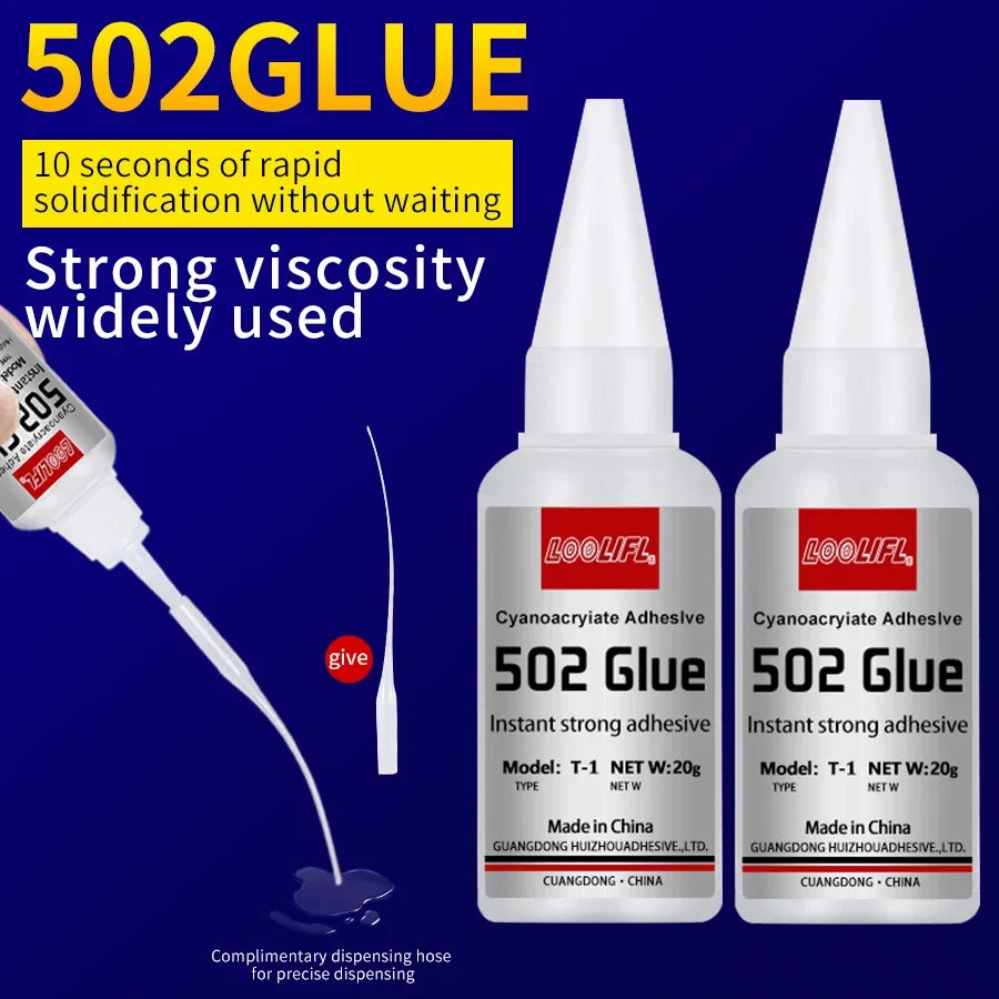 Hot Sell1-2pcs 502 Super Glue Instant Quick-drying Cyanoacrylate Adhesive Leather Rubber Wood Metal Strong Bond Liquid Glue Tool