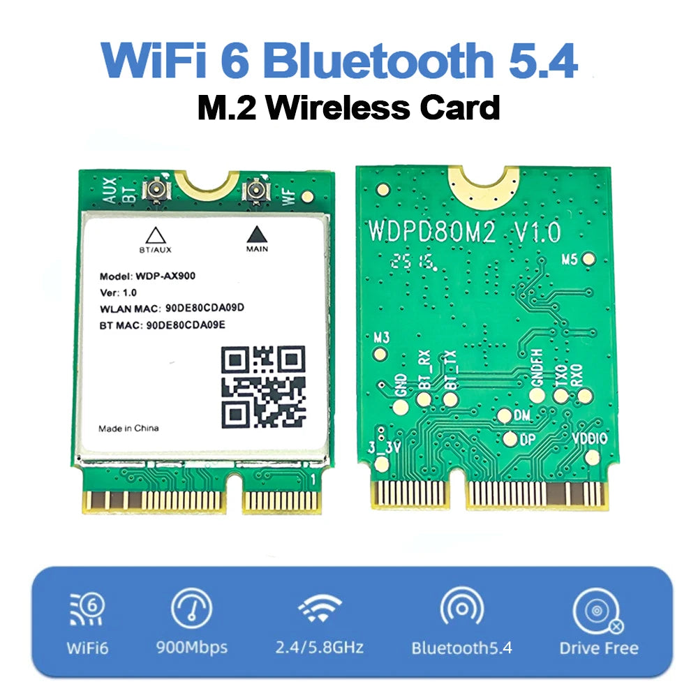 WiFi 6 Bluetooth 5.4 M.2 Network Card WDP-AX900 2.4G&5GHz Wireless Adapter For Laptop Computer Windows 10/11