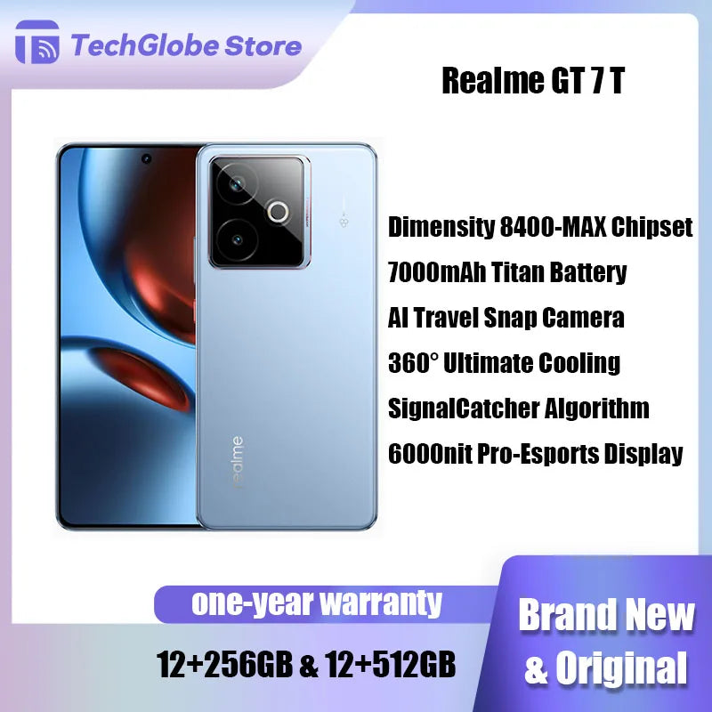 Realme GT 7T 5G Smartphone 6.8" Dimensity 8400-MAX Chipset 12G RAM 256GB Or 512GB ROM 7000mAh Battery 50MP Camera NFC Cell Phone