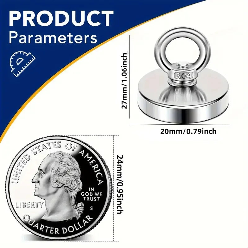 D16~D42mm Strong Suction Salvage Helper, Made of N52 Heavy Rare Earth Material, with Countersunk Hole and Eyebolt Suction metal