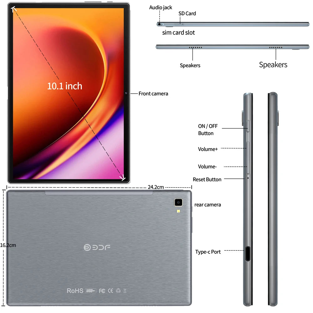 2025 New 10.1 Inch Android Tablet Octa Core 6GB RAM And 128GB ROM Dual SIM WiFi 4G LTE Network AI Speed-up Google Play Tablet PC