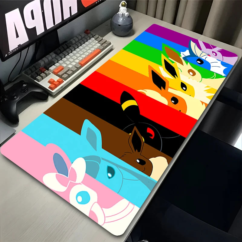 Kawaii Japan Anime Mouse Pad PC Colorful E-eevee Gamer Cabinet Mousepad HD P-pokemonS Keyboard Rug Laptop Gaming Rubber Desk Mat