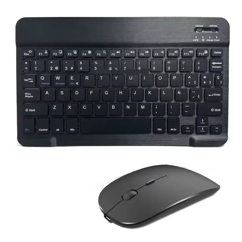 Spanish English Bluetooth Wireless Keyboard Portable for IPad Mac PC Tablet Cell Phone Laptop and Mouse