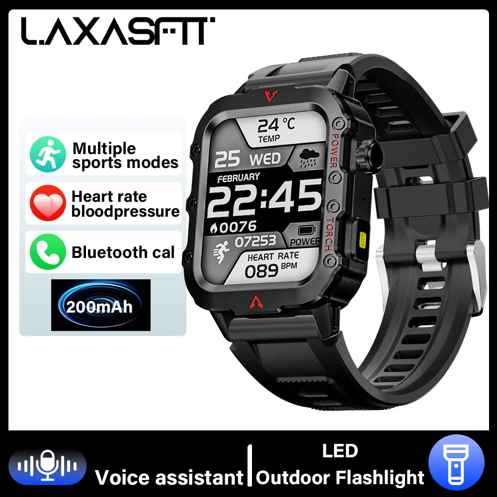 LAXASFIT New Men's Smart Watch LED Flashlight Outdoor Sports Smart Watch Wristwatch Health Monitoring Smart Watch