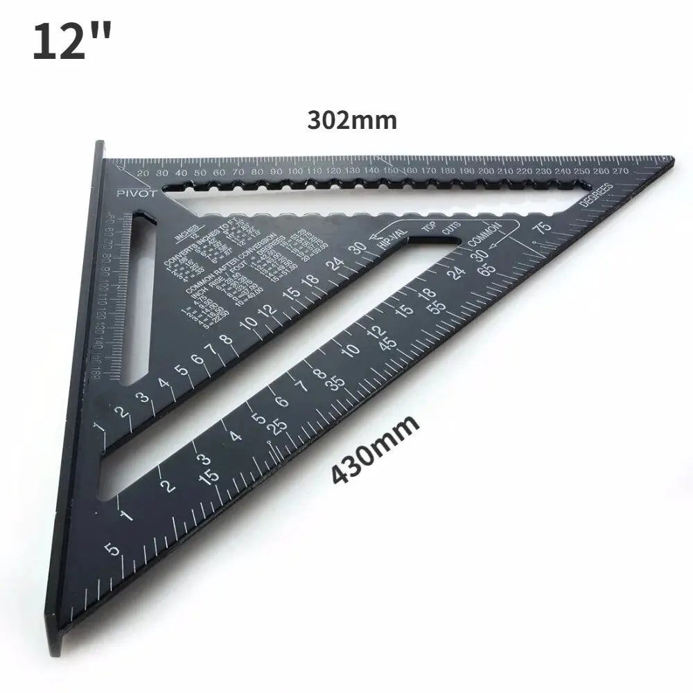 7'' /12" Rafter Square Carpenter Measuring Layout Tool Alloy Metal Triangle Ruler Protractor for Woodworking and Carpentry