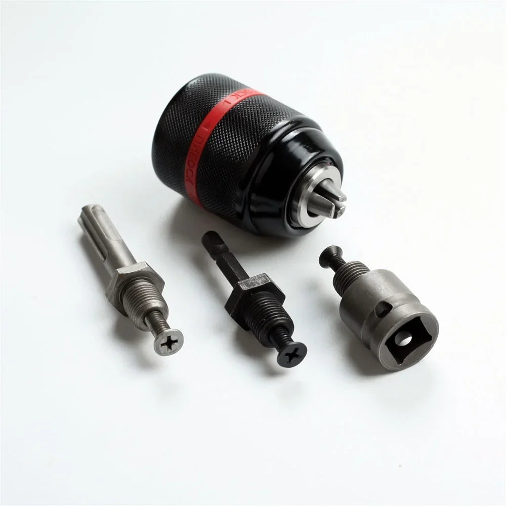 2-13mm Keyless Threaded Metal Drill Chuck, Hex Shank/SDS/Square Quick Grip Adapter, Chuck for Drill Bits Screwdriver Tap&Sockets