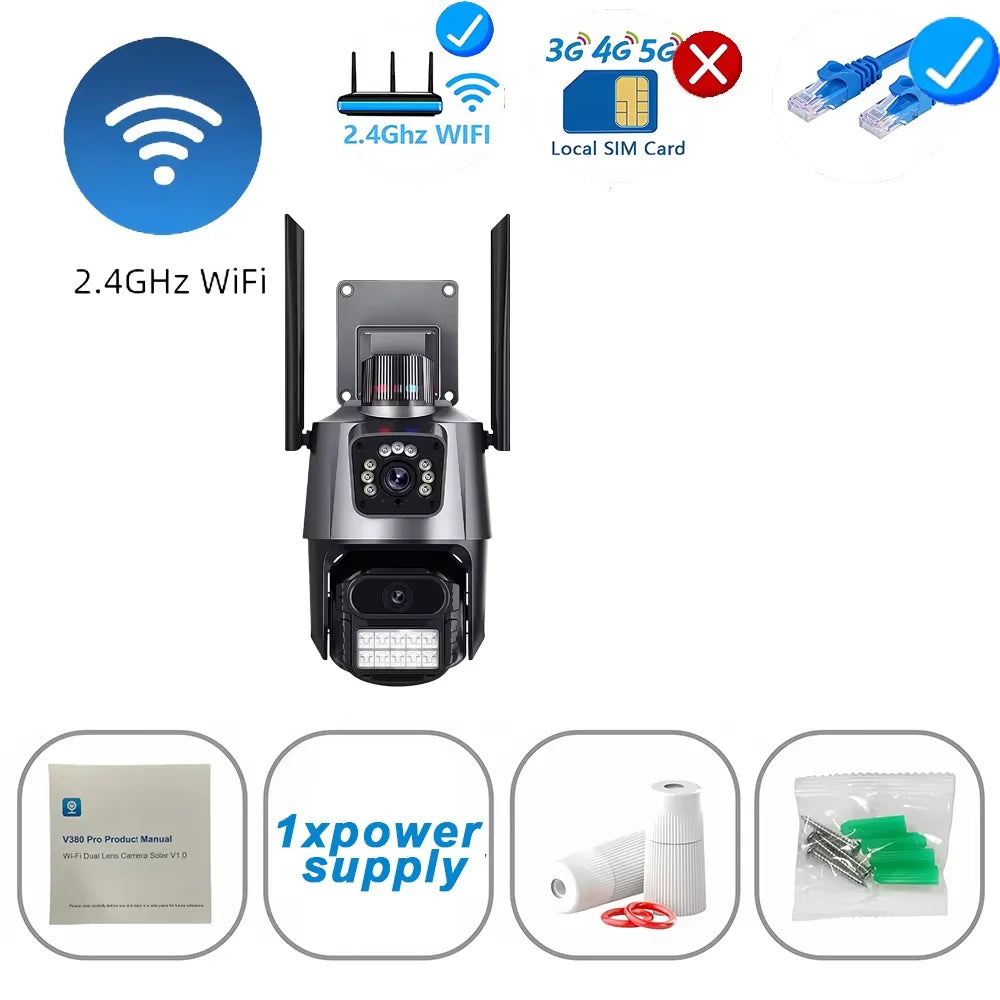 Outdoor Wifi PTZ Camera 4K 8MP HD Dual-Lens Dual Screen Camera AI Auto Tracking 4MP Video Surveillance Police Light Alarm iCSee