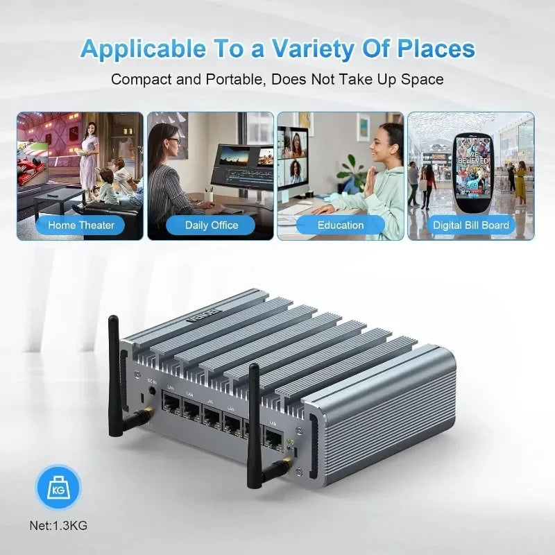 Mini PC 2.5Gbe 6 Lan Port, Micro Router PC, i225 NICs, Celeron J4125, 8GB DDR4 RAM 128GB SSD, HD-MI, RS232 COM, Wifi