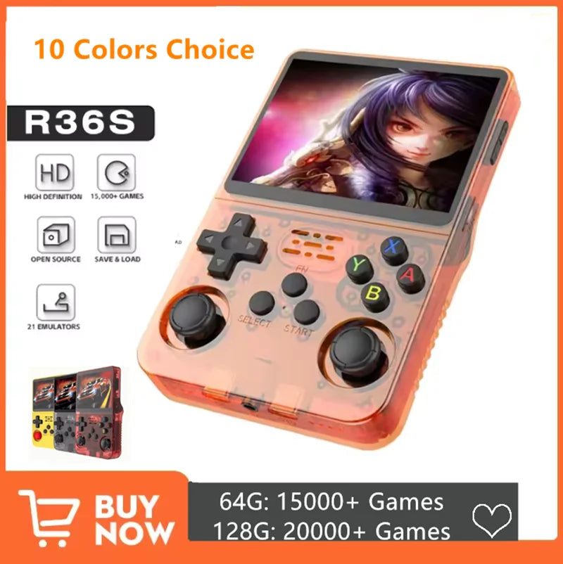 Open Source R36S Retro Handheld Video Game Console Linux System 3.5 Inch IPS Screen Portable Pocket Video Player R35S 64GB Games