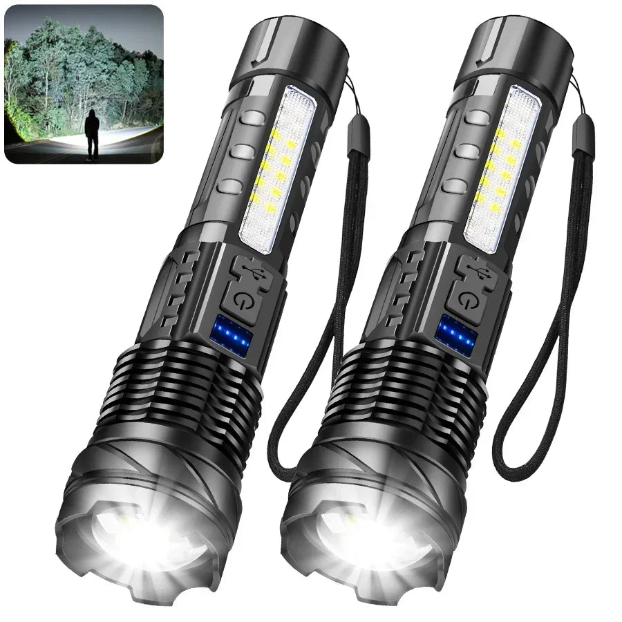 9900LM Powerful LED Flashlight Battery Display USB Rechargeable Light Telescopic Zoom Torch Lamp Outdoor Camping Fishing Lantern