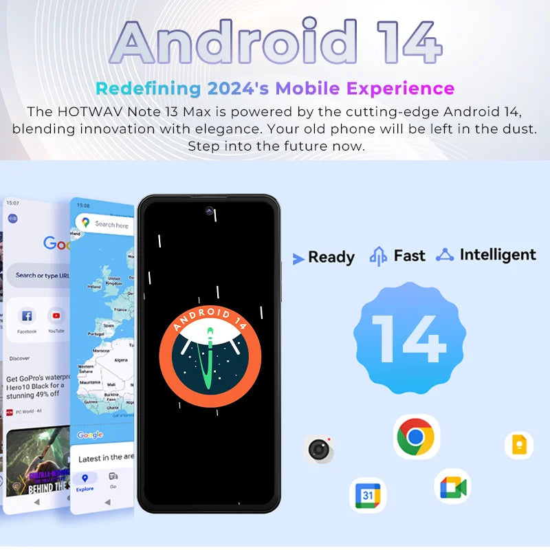 HOTWAV Note 13 Max Mobile Phone Android 14 6.8'' HD+ 16(6+10)GB 256GB Cellphone 48MP 5160mAh 9.2mm Ultra-Thin Smartphone