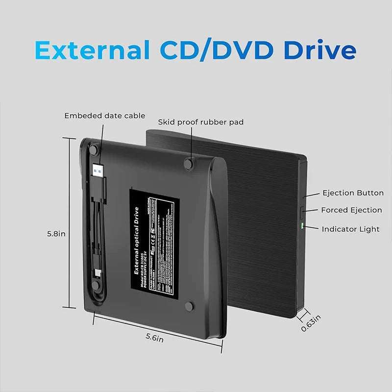 USB 3.0 USB C External CD/DVD RW Drive Read Burner Portable DVD Player Optical Drives For Laptop PC Windows 11 10 Linux OS Mac