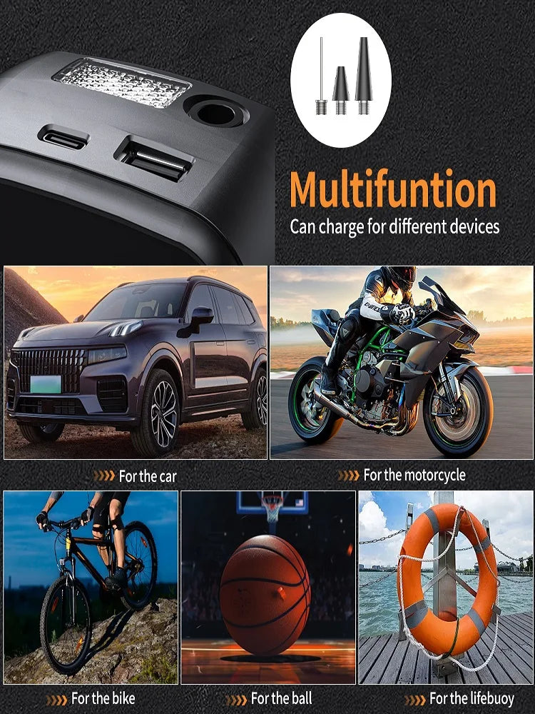 Portable Car Air Pump Electric Tire Inflator Intelligent Digital Display Tire Inflator For Car Motorcycle Bicycle Air Compressor