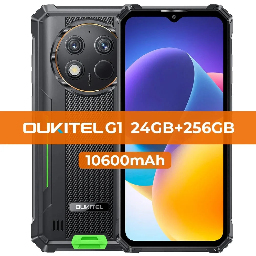Oukitel G1 Rugged smartphone 6.52‘' HD+ 10600mAh 24GB+256GB Android14 48MP Camera cellphone