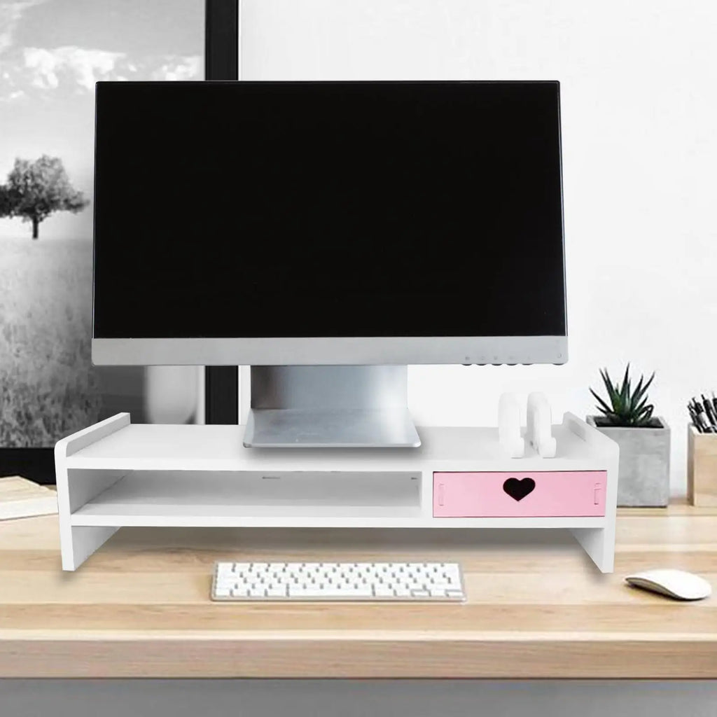 Computer Monitor Stand Display Heightened Shelf Student Office Desktop Keyboard Storage Computer Workstation Organizer