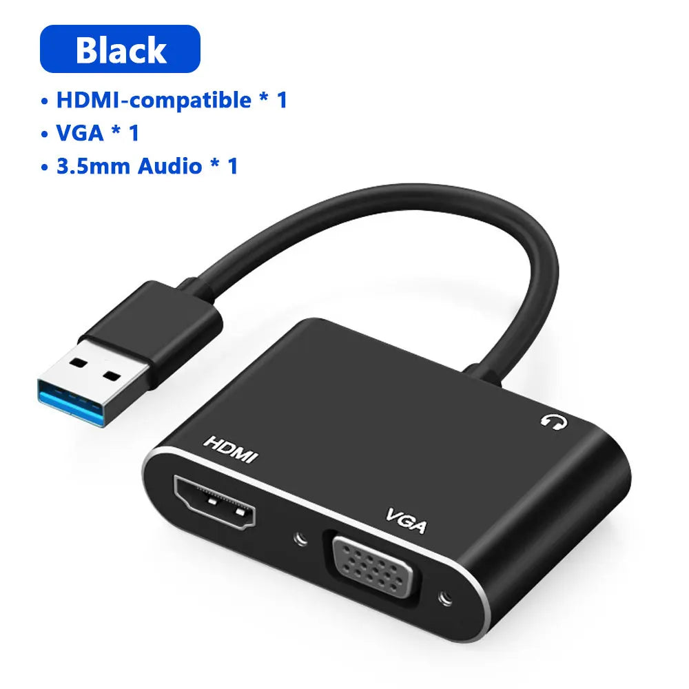 USB to HDMI-compatible VGA Adapter 1920*1080P Dual Output Multi-Display Converter For Mac OS Windows 7/8/10/11 Laptop Computer
