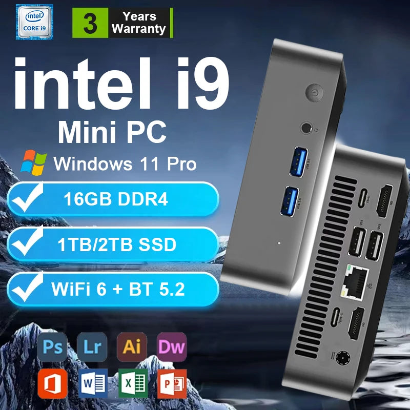 MINI PC Windows 11 Pro Intel Core i9 8950HK DDR4 16GB M.2 SSD 1TB 2TB Computer Gaming Wifi 6 BT5.2 Office UHD Desktop PC Gamer
