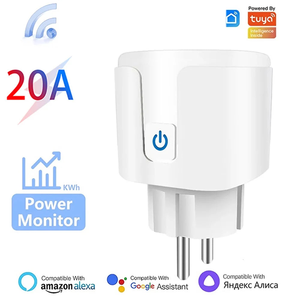 TUYA Smart Plug WiFi Socket EU 16A/20A With Power Monitor Timing Function Voice Control Works With Alexa GoogleHome