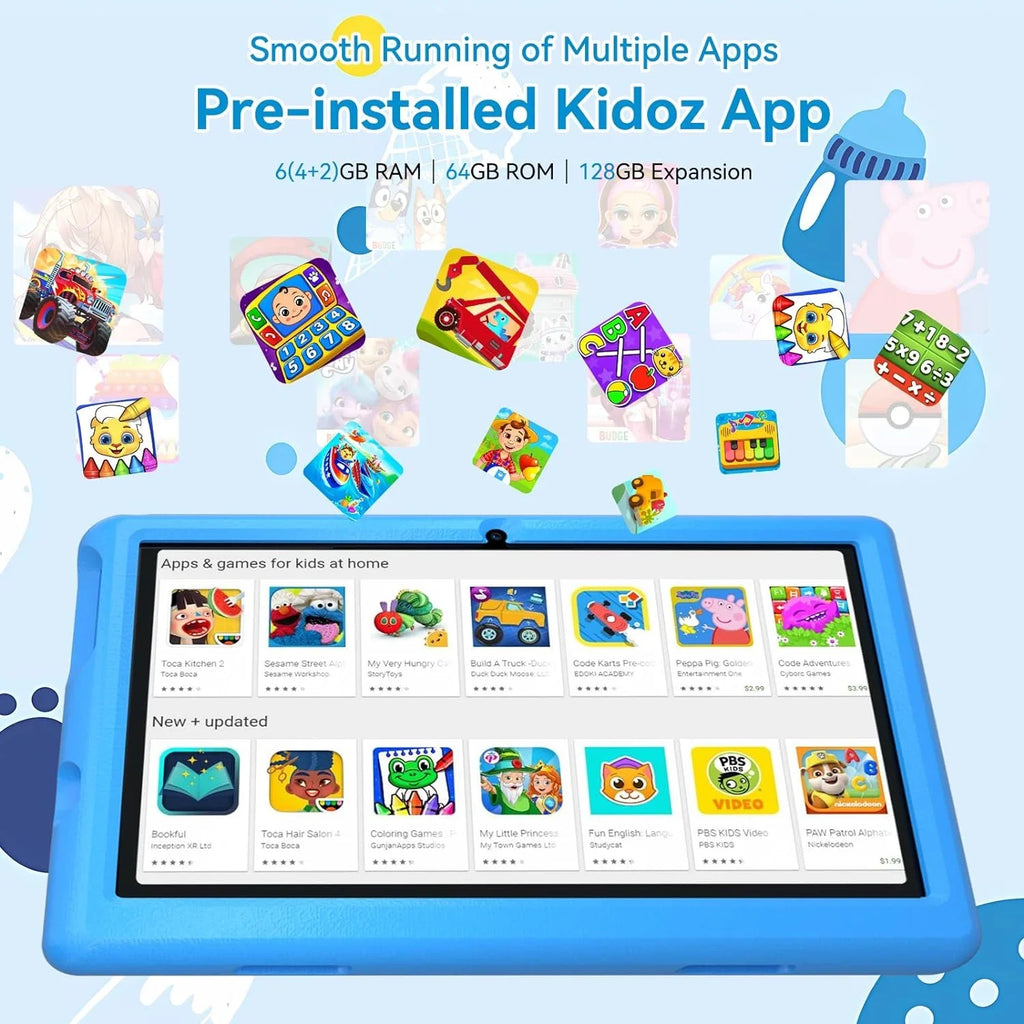 BESTSKI 10 Inch Kids Tablet with 6GB RAM+64GB ROM+128GB SD Expand, 5000mAh, Dual Camera, with Parent Control & Kids Education