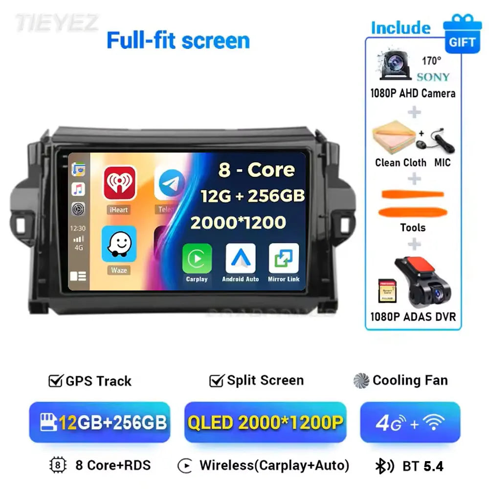 Car Android For Toyota Fortuner 2 SW4 2015-2022 Auto Radio Video Multimedia Player GPS Navigation In-cell QLED Screen 4G 2DIN