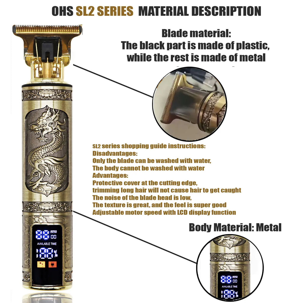 OHS Rechargeable  Vintage T9 Cordless Hair Cutting Machine Electric Shaver For Man Hair Clipper Barber Trimmer Beard Razors