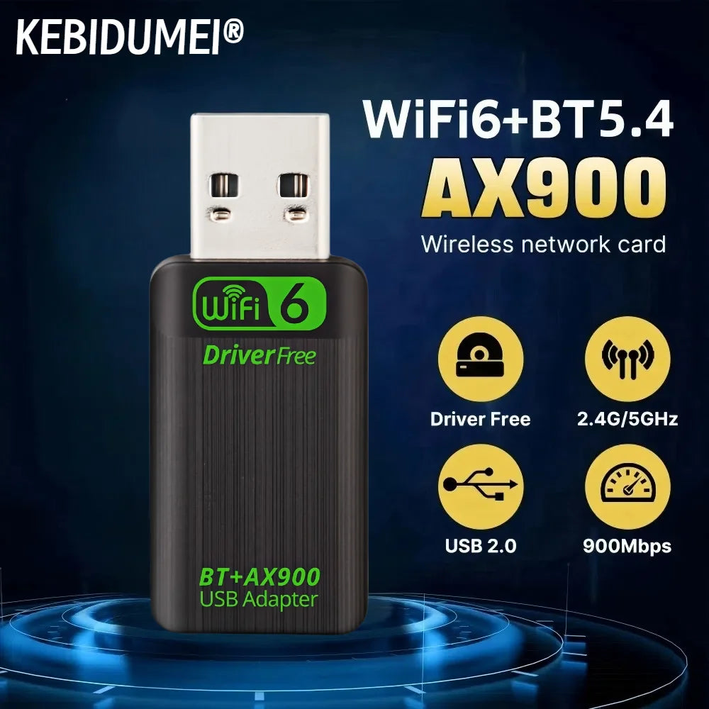 AX900 USB WiFi 6 Bluetooth 5.4 Adapter 2in1 Dongle Dual Band 2.4G&5GHz Network Wireless Receiver DRIVER FREE For Windows 10/11