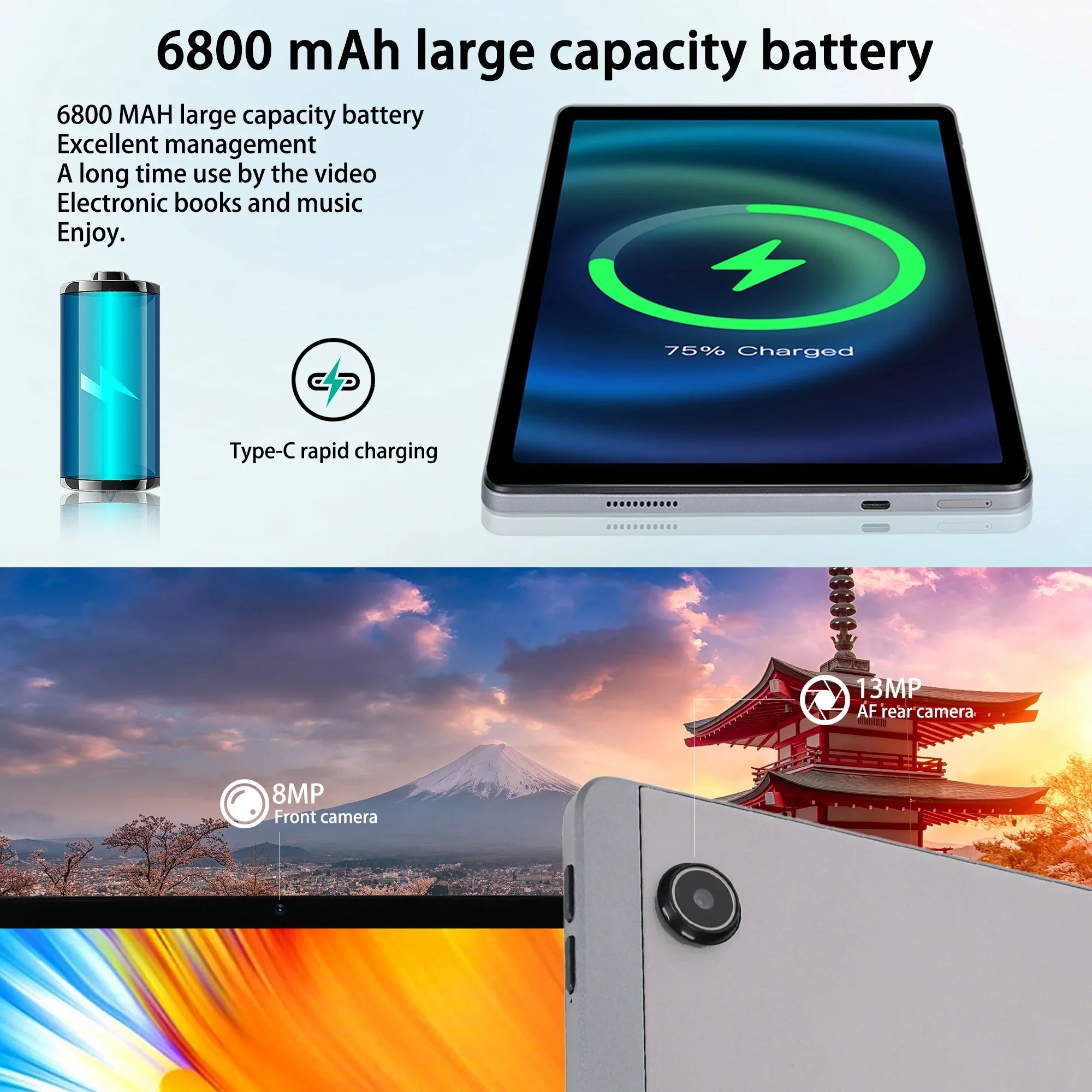 URAO C9+ 11 Inch Tablet Android 14 12GB RAM 128GB ROM(1TB TF Extensions) Octa-Core 2K Widevine L1 IPS 8MP+13MP 6800mAh Case Pen