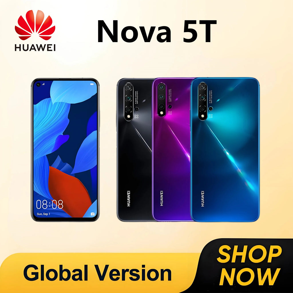 Global Version,HUAWEI-Nova 5T,Smartphone Android,6.26 inch,256GB ROM,Google Play Store,Mobile phones,48MP,4G Network,Cellphones