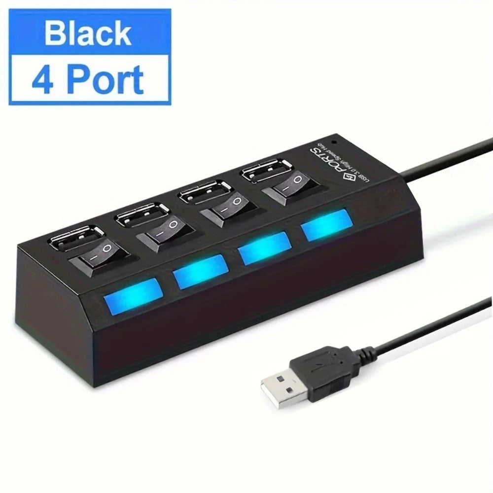USB 2.0 Hub Multi USB Splitter Hub Use Power Adapter 7 Port Multiple Expander 2.0 USB Hub with Switch For PC