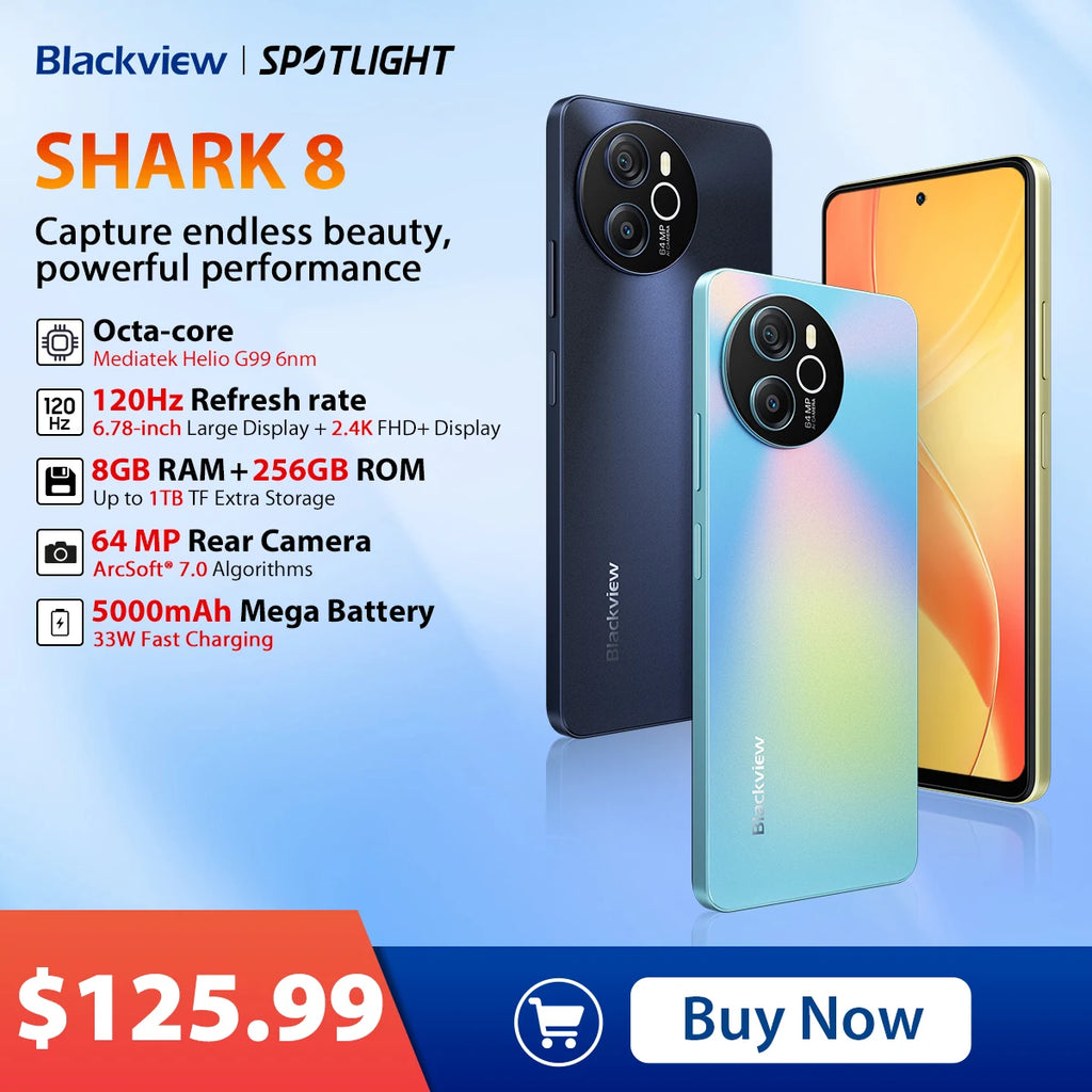 Blackview SHARK 8 Smartphone Android13 G99 Mobile Phone 6.78'' 120Hz 2.4K Display 8GB+8GB RAM, 128GB/256GB ROM 64MP Cellphone