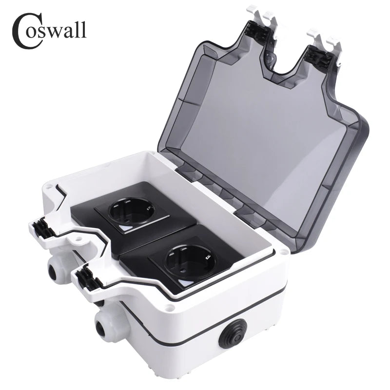 Coswall IP66 Waterproof EU Socket Tuya WIFI / Zigbee Timer Switch Programmable With Power Monitoring Function White