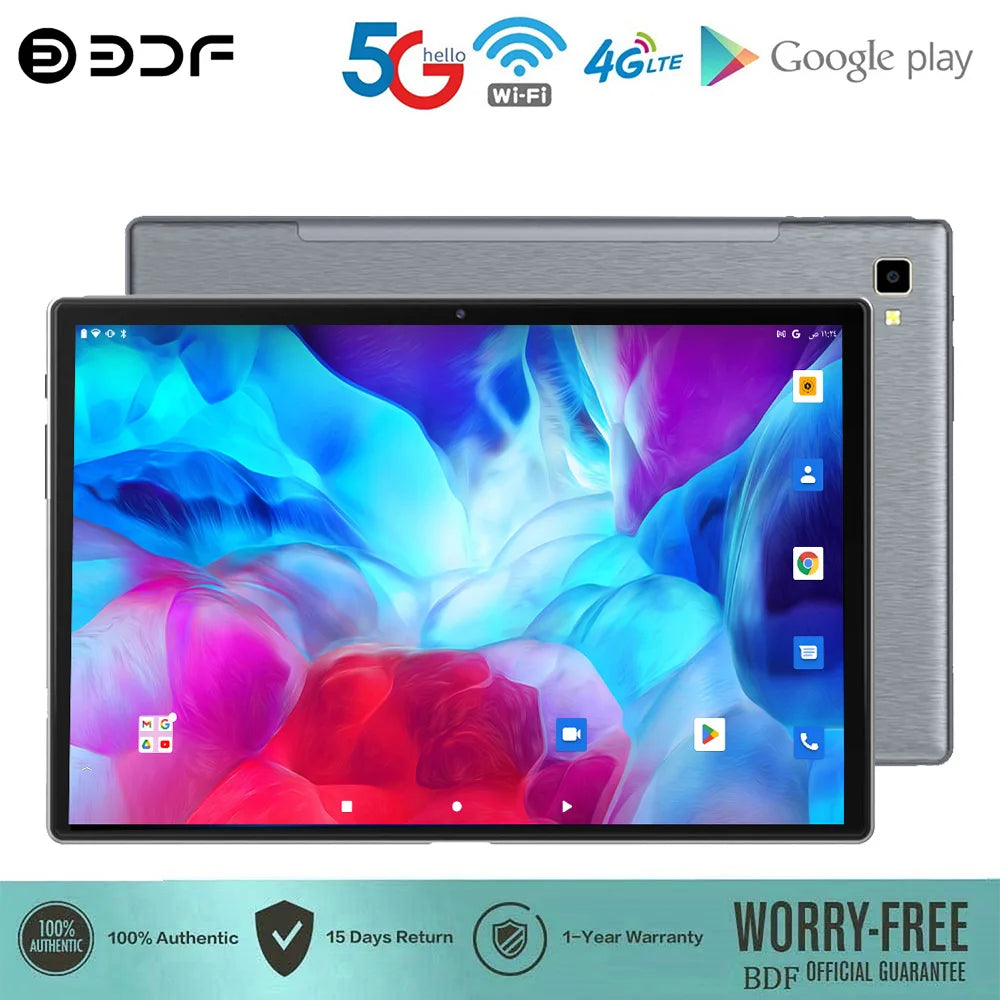 BDF New 5G Pad 10.1 Inch Android Tablets Octa Core 8GB RAM 128GB ROM 4G LTE 5G WiFi Tablet Pc Double SIM Card HD Display 5000mAh