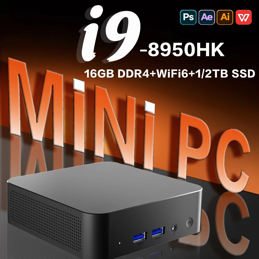 Mini PC Intel Core i9 8950HK Processor 16GB DDR4 512GB 1TB 2TB SSD Windows 11 pro With WIFI6 BT5.2 MiNi Computer PC Desktop