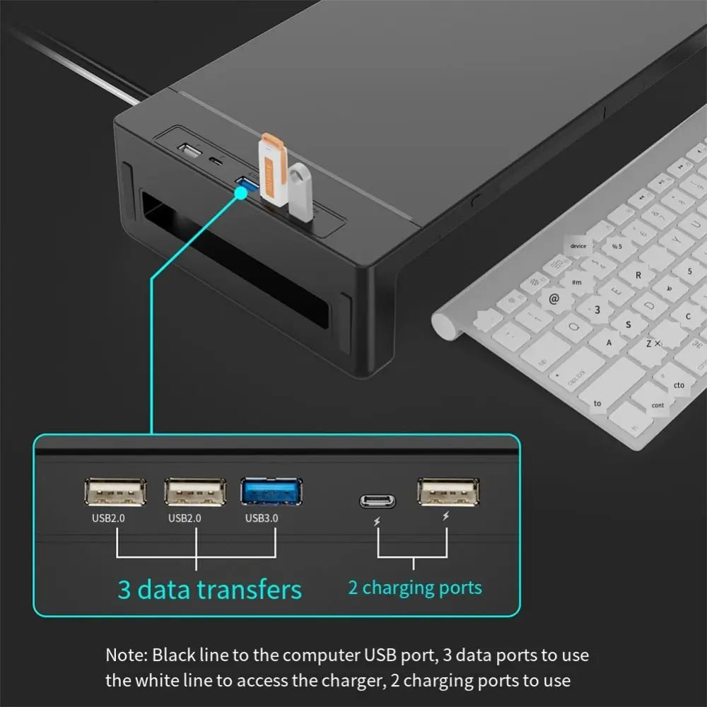 RGB Lights Monitor Stand Riser with USB USB 3.0 & 2.0 Hub with Storage Drawer Computer Display Stand Adjustable Length