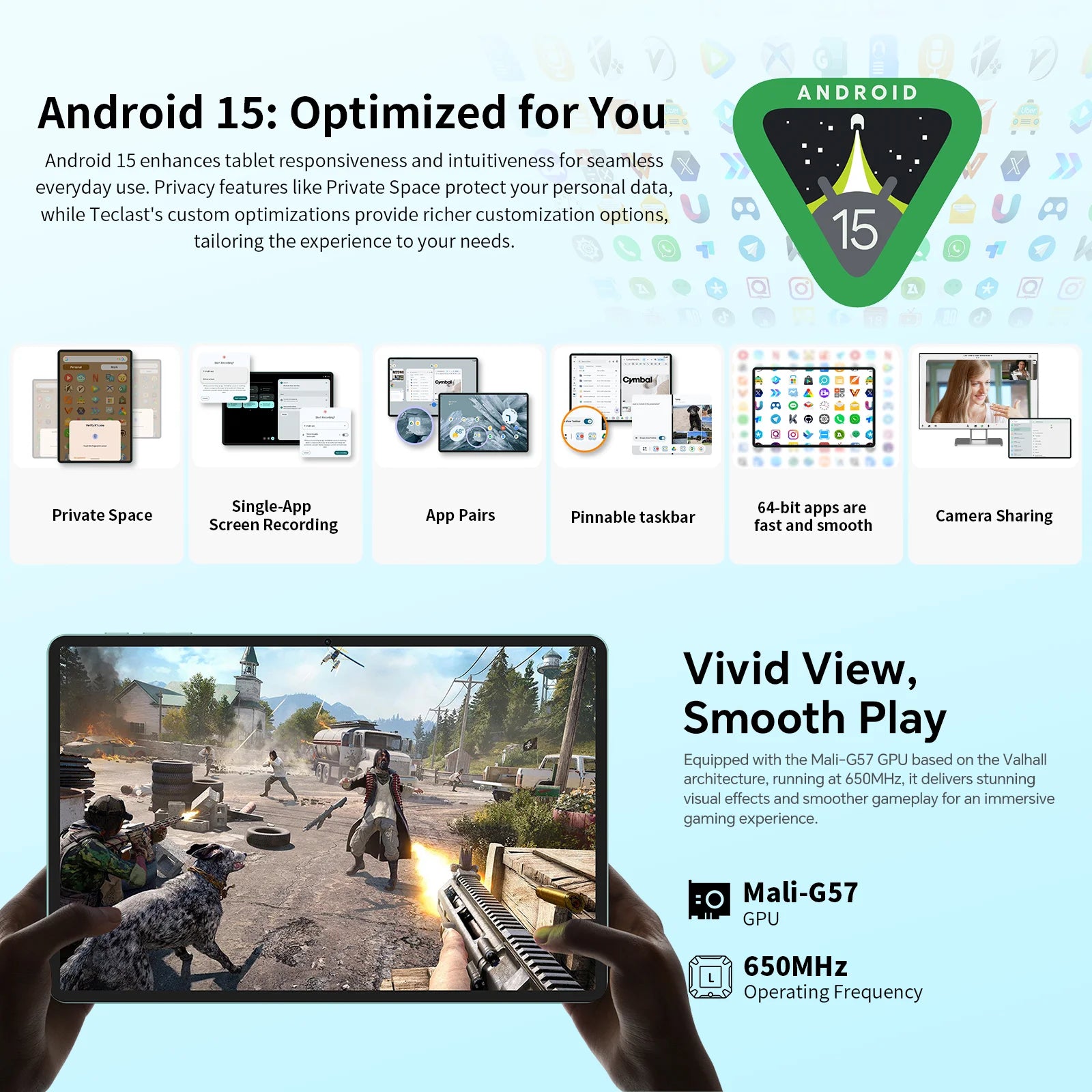 Teclast P50 2025 Tablet Android 15 Max 20GB(8+12GB) RAM 128GB ROM 11 inch 90Hz Display T606 Octa-Core  7000mAh 4G LTE GPS Type-C