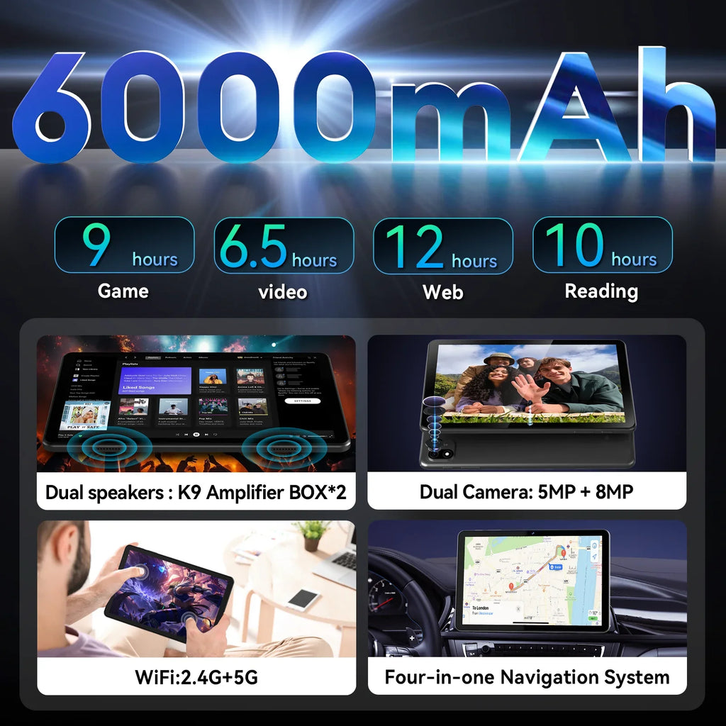 Headwolf WPad6 Android 15 WiFi Tablet 10.1 inch FHD 1920 * 1200, 4+4GB RAM + 128GB ROM/Widevine L1/6000mAh