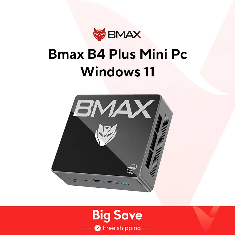 BMAX B4 Plus Mini PC Windows 11 PC Intel N100 16GB DDR4 512GB SSD 2*HDMI 1*Type-C Supports 4K@60Hz 750MHz Intel UHD Graphics