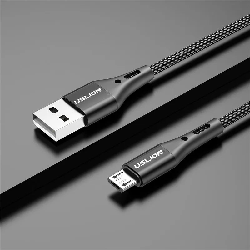 USLION 3A Micro USB Cable Fast Charging for Samsung Xiaomi Huawei Realme OPPO Android Mobile Phone USB Data Wire Cord 0.5/1/2/3M