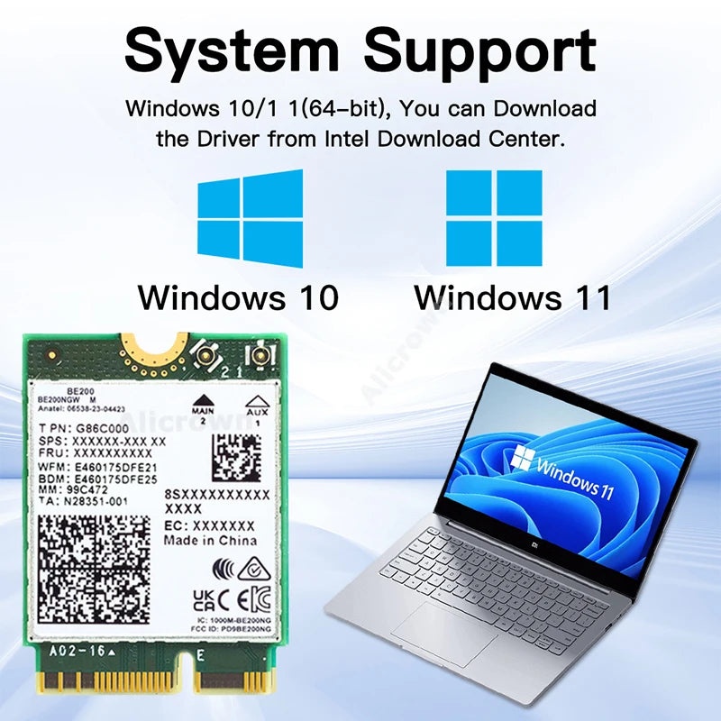 WiFi 7 BE200 Bluetooth 5.4 Wifi Card Tri Band 2.4G/5G/6GHz Wireless Network Adapter For Windows 10/11 PC Laptop With Antennas