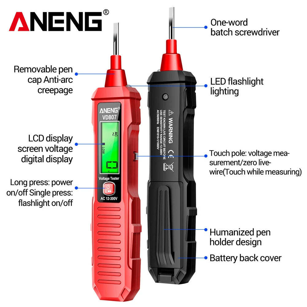 Digital Voltage Tester Pen ANENG VD807 Detectors 24-300V AC voltage Non-contact Induction NCV Zero live wire test Tools