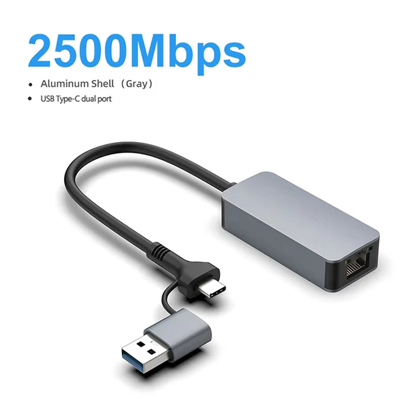 USB to 5Gbps Ethernet Adapter USB3.2 to RJ45 RTL8157 Chip Network Converter Support 5G/2.5G/1G/100Mbps for PC Windows 11 Laptop