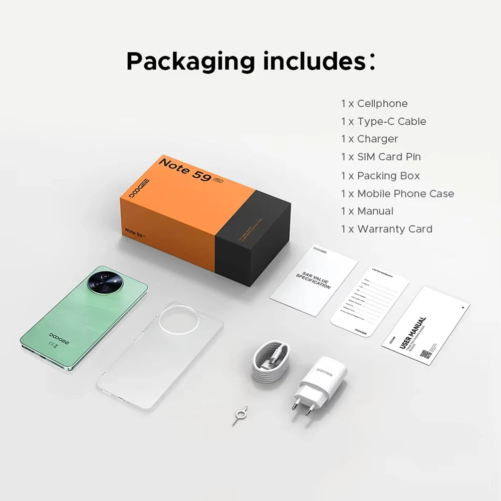 NEW DOOGEE Note 59 Pro 5G Smartphone 8GB RAM 256GB ROM 120Hz 6.75" HD+ 6250mAh Battery NFC Cellphone Martphone Android 15 Phones