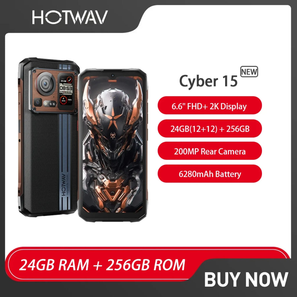 NEW HOTWAV Cyber 15 Rugged Smartphone Android13 Phone 6.6“ 120Hz 24GB 256GB Ultra-thin Mobile Phones 200MP 6280mAh Cellphone NFC