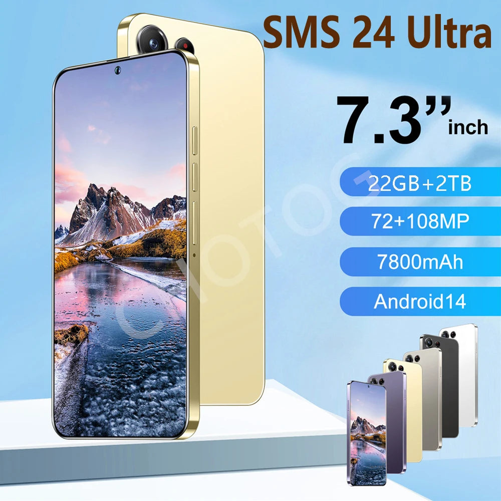 New SMS 24 Ultra Mobile Phones 22GB+2TB Global Version Smartphone 5G Dual Sim Android Cellphones Snapdragon 8 gen 3 Cell Phone