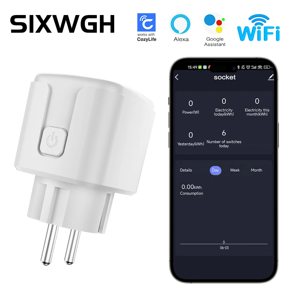SIXWGH Smart Home Socket WiFi 16A EU/FR Plug Outlet Cozylife Remote Control Timer Power Monitor Support Voice Google Home Alexa