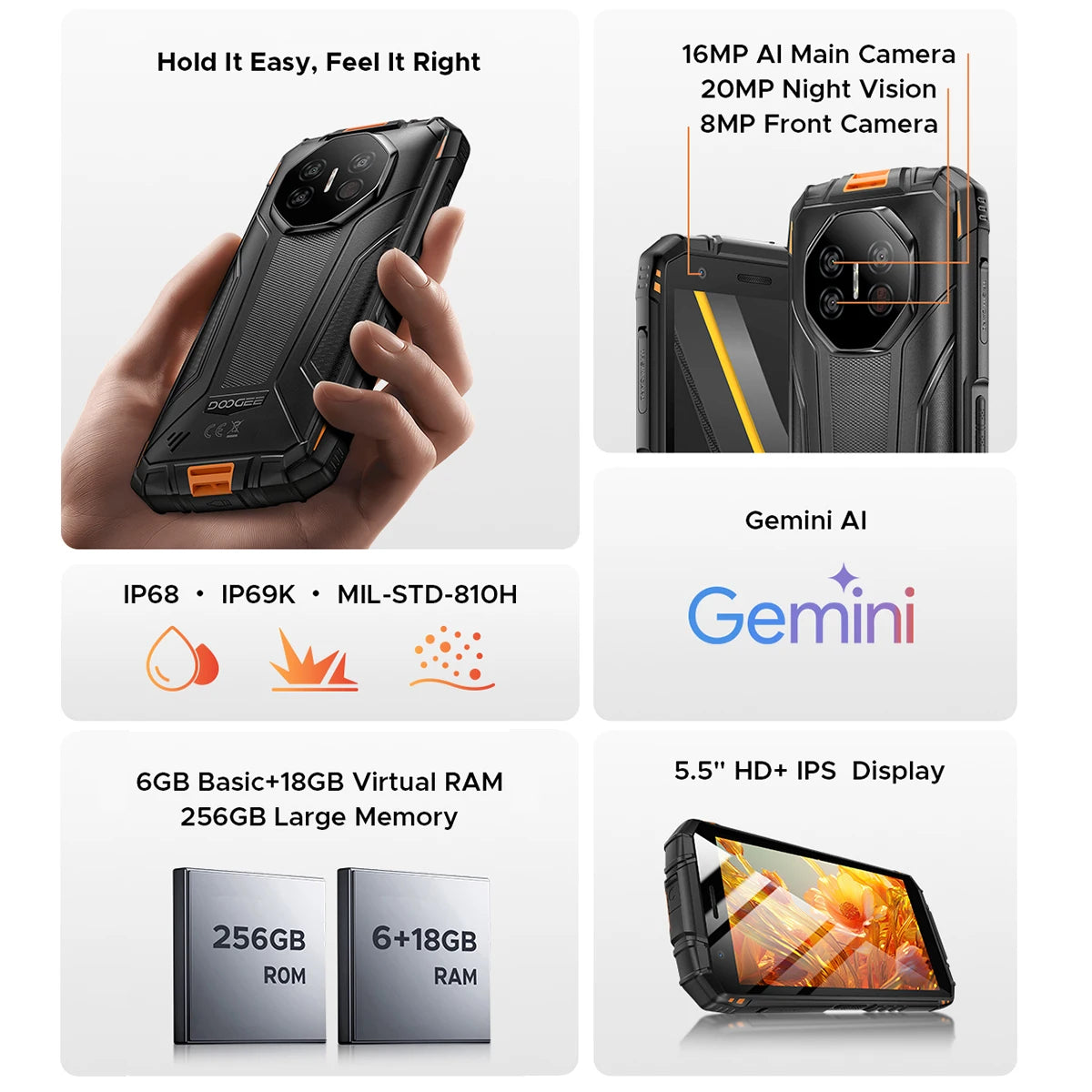 2025 NEW DOOGEE Fire 3 Ultra Rugged Smartphon 5G 5.5" HD 24GB RAM 256GB ROM Cell Phone 8350mAh Android 15 NFC Telephone Portable