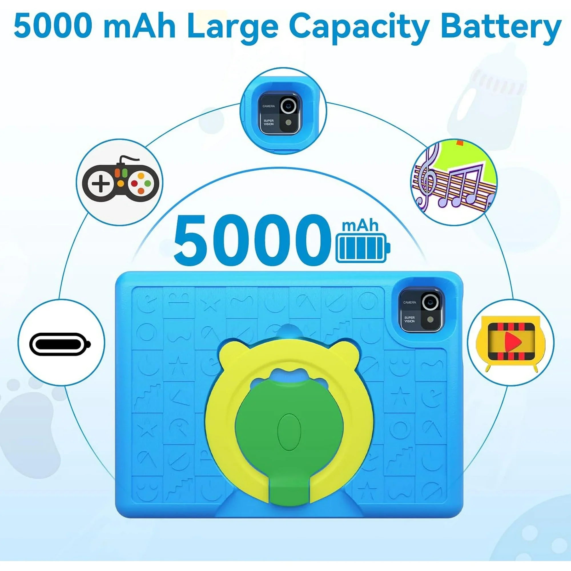 BESTSKI 10 Inch Kids Tablet with 6GB RAM+64GB ROM+128GB SD Expand, 5000mAh, Dual Camera, with Parent Control & Kids Education