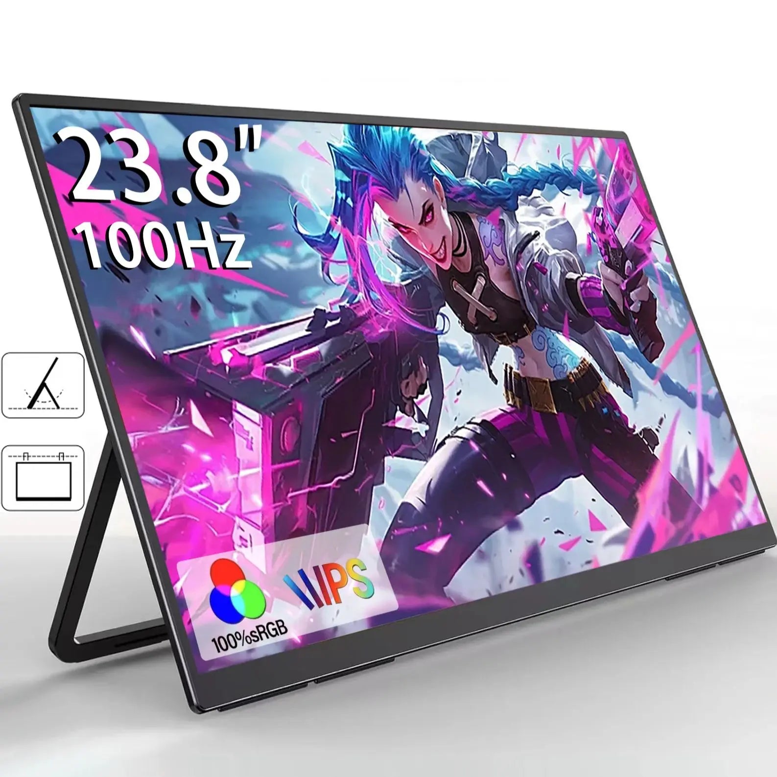 AHXJKA 23.8" 100Hz Portable Monitor w/178° Adjustable Stand Type-C HDMI IPS Eye Care External Computer Display for Laptop pc