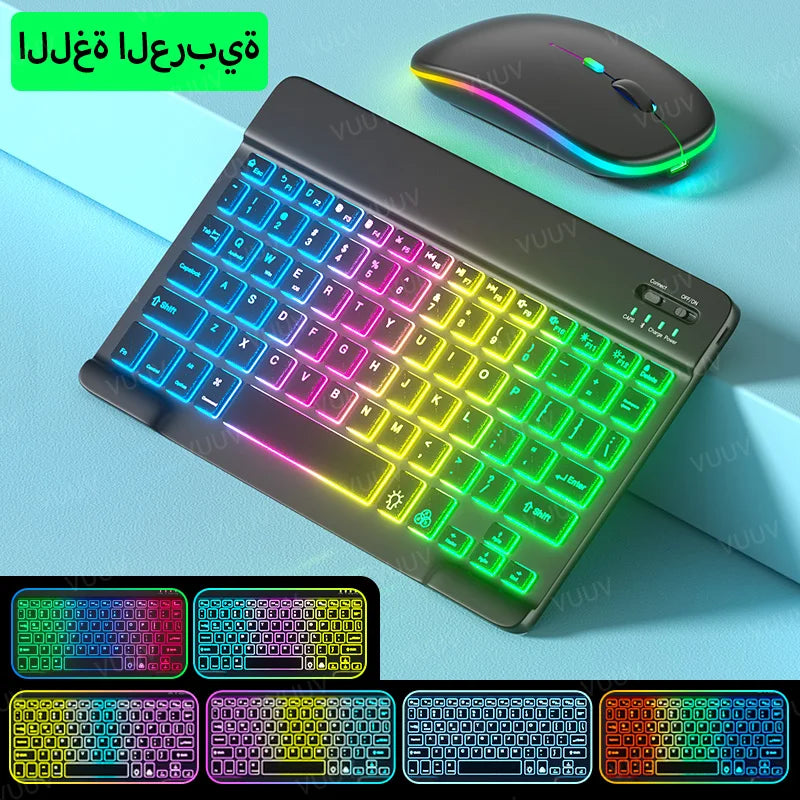 Keyboard For Tablet Android iOS Windows Wireless Mouse Keyboard Bluetooth-compatible Rainbow Backlit Keyboard For iPad Phone