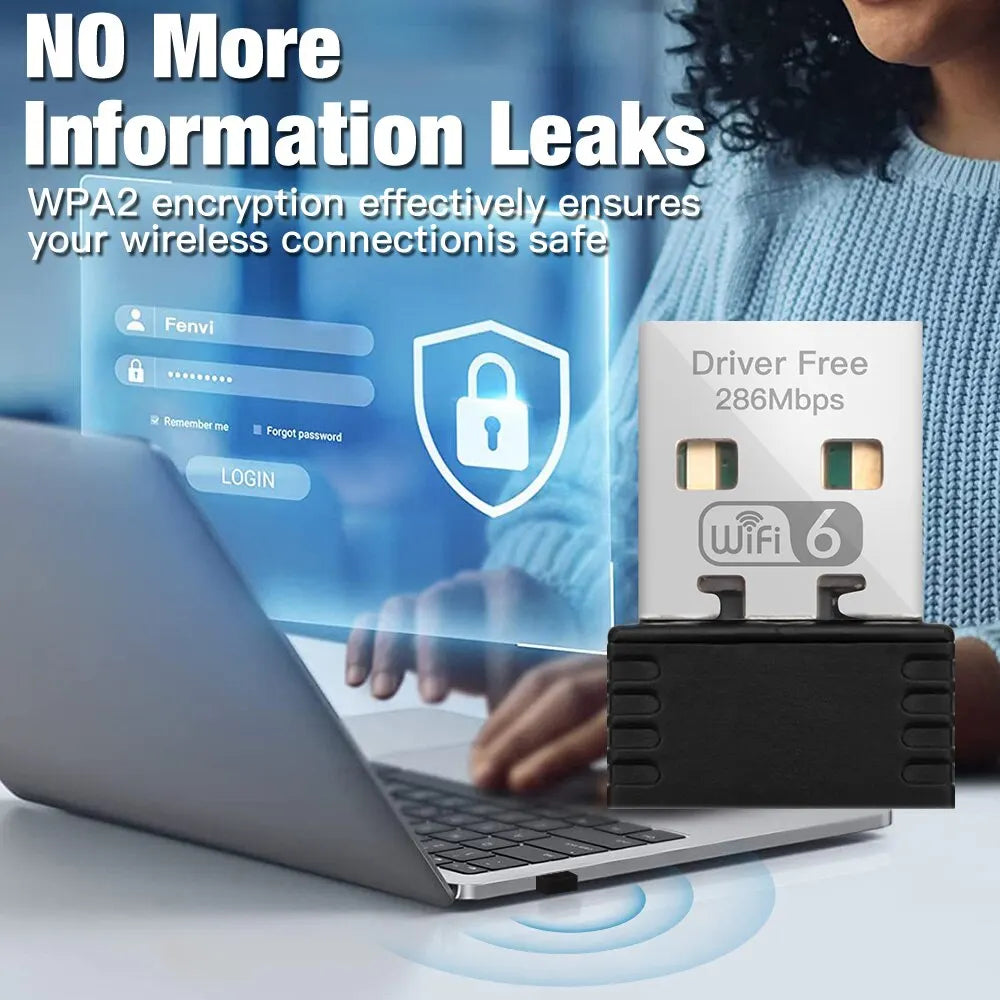 FENVI WIFI 6 Adapter AX286 Network Card Mini USB Dongle 2.4GHz 802.11AX Signal Reception For PC Laptop Windows 10/11 Driver Free